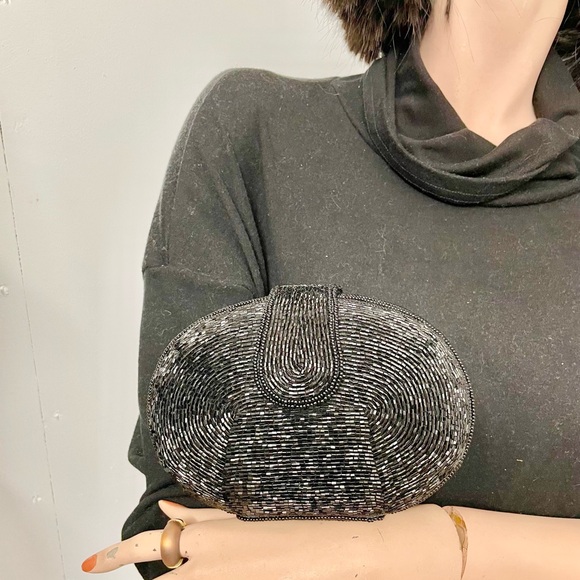 Black Fully - Beaded Hard Case Clutch and Shoulder Bag Purse - Picture 7 of 8